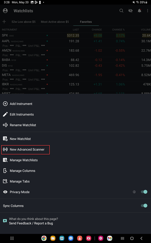 The new advanced scanner on the Android Tablet